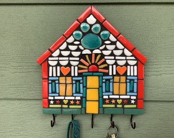 Mosaic Key Rack, Dog Leash Holder, Dog Lover Gift or Housewarming present.