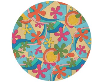 Retro, Mod, Groovy, Mid Century Modern, Flower Power 60 Inch Across Round Rug designed by Janet Dineen