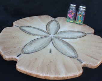 Coastal Lazy Susan, 18 Inches, Beach Wedding Gift, Sand Dollar Turntable, Resin Coated Beach House Decor, Kitchen Art by Janet Dineen