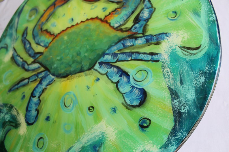 Blue Crab Lazy Susan 18 Inches Resin Coated Custom Painted Etsy