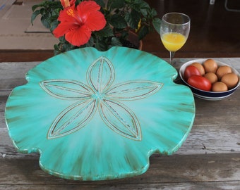 Lazy Susan 14 Inches, Coastal Turntable, Housewarming gift, Wedding gift, Sand Dollar, painted turntable, kitchen or bathroom Coastal Decor.