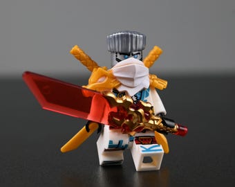 MOC- Zane Dragon Armor Minifigure – Ice Ninja in Battle Suit with Sword & Wings