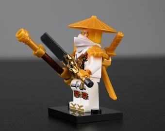MOC- Master Wu Dragon Armor Minifigure – Wisdom Ninja in Battle Suit with Staff & Wings