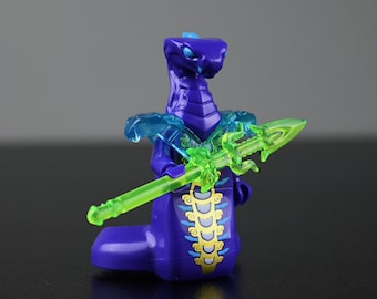 MOC- Ninjago Mysterious Purple Serpentine Minifigure – Gold Scales with Blue Translucent Pauldrons