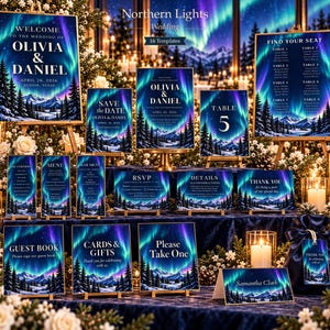 Northern Lights Editable Wedding Template Bundle