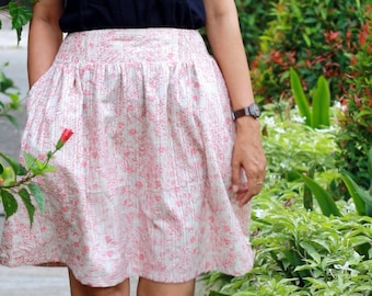 Beige midi skirt, cream skirt, floral spring skirt, stripe skirt, cotton skirt, unique skirt, garden skirt, all size skirt, ready to ship