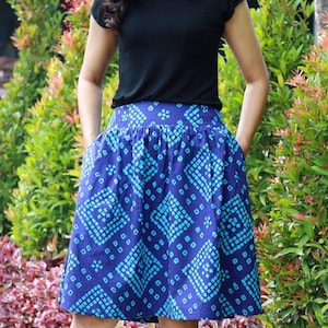 Blue midi skirt, dark blue skirt, navy blue skirt, block printed skirt, high waisted midi skirt, a line skirts for women, gift for her