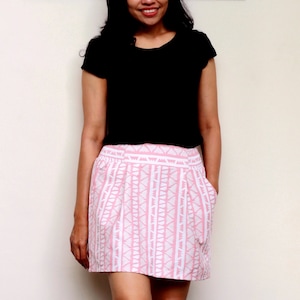 Cream mini skirt, white mini skirt, a-line mini skirt, slip mini skirt, ikat skirt, short skirt for women, high waist short skirt, pockets