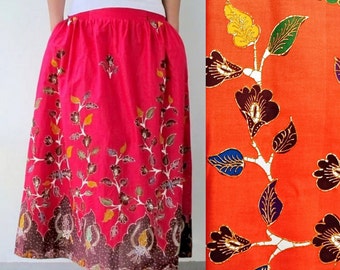 Pink batik skirt, orange sarong skirt, magenta skirt, vine skirt, cultural skirt, folkloric skirt, flower party skirt, custom length skirt