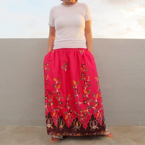 Batik skirt, sarong skirt, magenta skirt, leaf skirt, ethnic skirt, folklore skirt, plant skirt, stretchy skirt, a-line skirt with pockets
