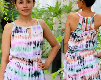 Mini tie dye dress, short sun dress, summer beach dress, coastal dress, island dress, cruise dress, cozy dress, girly dresses, skirt dress