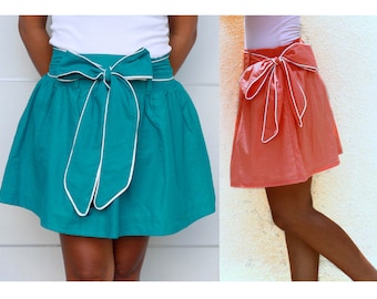 Mini skirt with belt, teal skirt, coral skirt, twirl skirt, short bridesmaid skirt, summer mini skirt, swim coverup skirt, custom mini skirt