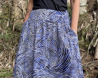 Blue Polka Dot Skirt: Silk Printed Batik, Choose Your Length
