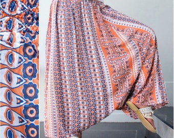 Orange harem pants, flower pants, garden pants, one size pants, a-line pants, fancy pants, funky pants, Asian pants, big pants, airy pants