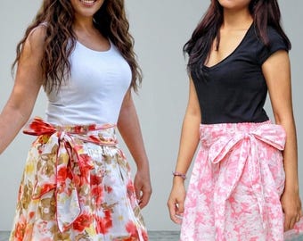 Floral Mini Skirt with Belt: Short Beach Skirt, Casual Wear for Women
