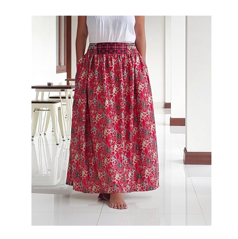 red floral maxi skirt