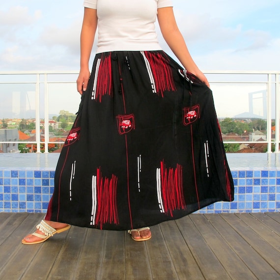 Falda larga negra S a XXL falda casual falda de fin - Etsy España