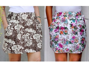 High waist mini skirt with pockets, floral mini skirt, dance skirt, beach skirt, travel skirt, y2k skirt, cute skirts, womens mini skirt