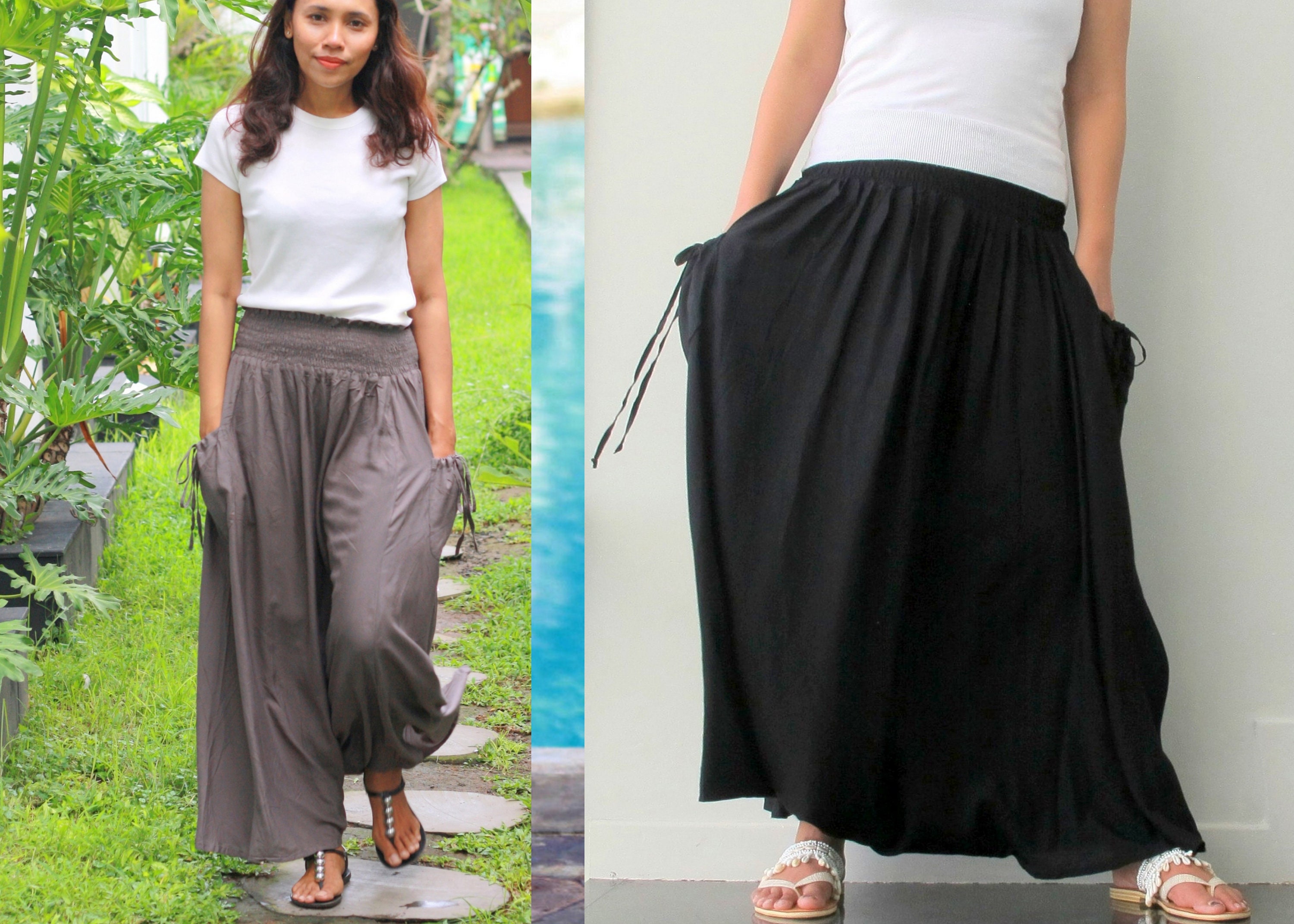 Women High Rise Pants Maxi Skirt Pants 