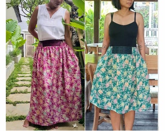 Green satin skirt, long batik skirt, sarong skirt, garden party skirt, fern skirt, Borneo skirt, silky skirt, custom skirt, elegant skirt