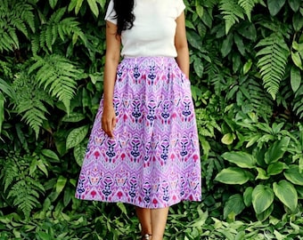 Purple Floral Maxi Skirt: Long Batik Skirt, Custom Length Available