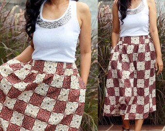 Brown batik skirt, lotus skirt, fruit skirt, sarung skirt, kawung skirt, square skirt, earthy skirt, semi formal skirt, custom length skirt