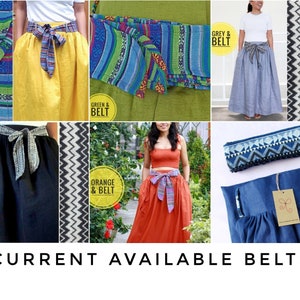 Falda Maxi de lino con cinturón, falda midi de lino lavado, chartreuse y naranja quemado, falda de cintura alta personalizable, falda de lino para mujer imagen 10