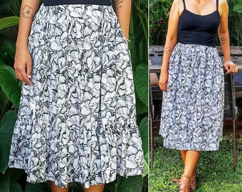 White roses skirt, batik print skirt, silk print skirt, customized midi skirt, mermaid hem skirt, garden skirt, petal skirt, botanical print