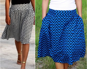 Chevron midi skirt, white midi skirt, zigzag skirt, stripe skirt, flared skirt, 1950s skirt, formal skirt, rayon skirt, easy to wear