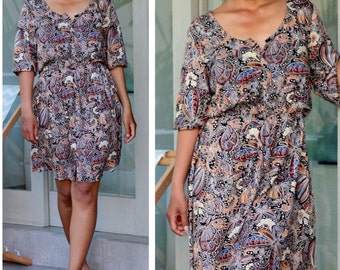 Floral batik dress, short kaftan, butterfly dress, beach tunic, loose dress, smock skirt dress, flare dress, frock, sundress, oversize dress