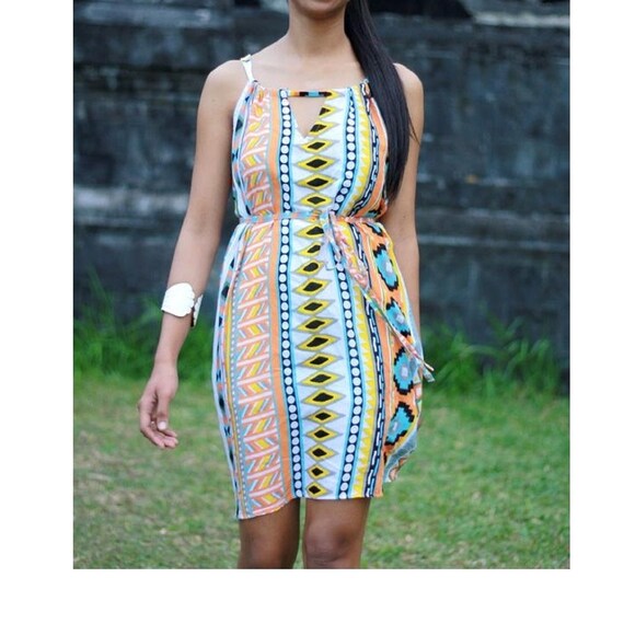 orange white combination dress