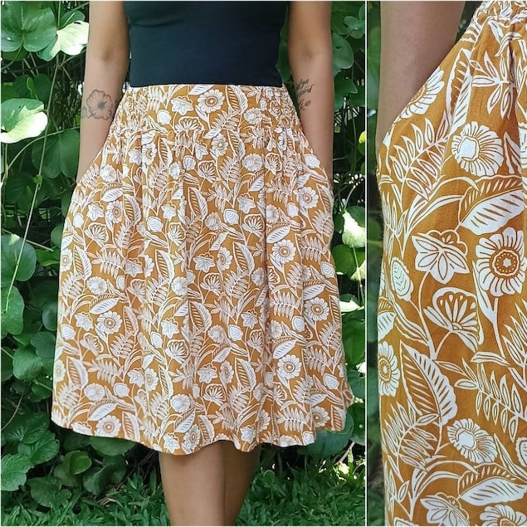 Silk Screen Skirt Mustard Skirt Brown Batik Skirt Pastel - Etsy