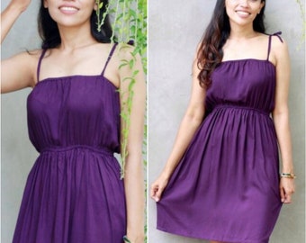 Purple mini dress with adjustable strap, plum dress, spaghetti strap, bridesmaid dress,short maternity dress, plain dress, custom mini dress