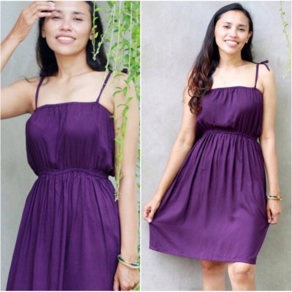 Purple mini dress with adjustable strap, plum dress, spaghetti strap, bridesmaid dress,short maternity dress, plain dress, custom mini dress