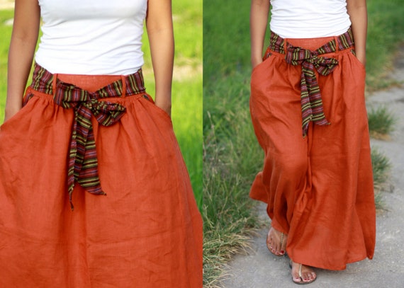 Luxe linen maxi skirt women with woven 