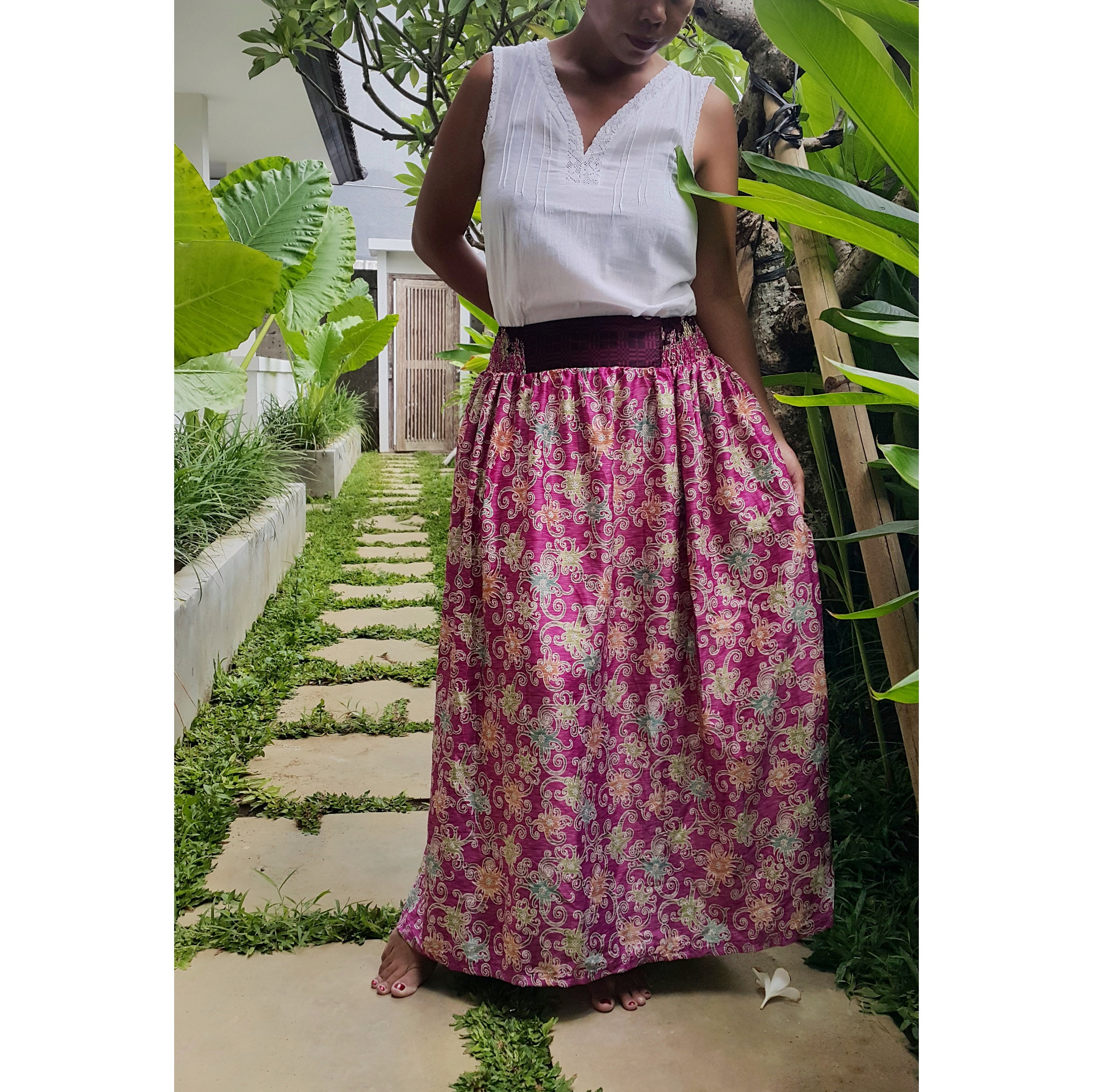 Magenta satin skirt women's long maxi skirt with pockets | Etsy