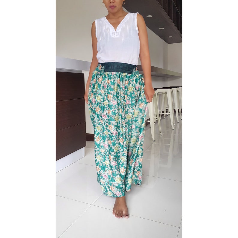 Green satin skirt floral fantasy maxi skirt for women tribal Etsy