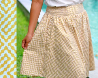 Mustard skirt, yellow midi skirt, chain print, business skirt, smock skirt, classic skirt, fashionable skirt, versatile skirt