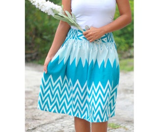 Turquoise skirt, wave skirt, beachy skirt, ocean skirt, basic skirt, bright skirt,retro skirt, cruise wear, leisure skirt, semi formal skirt