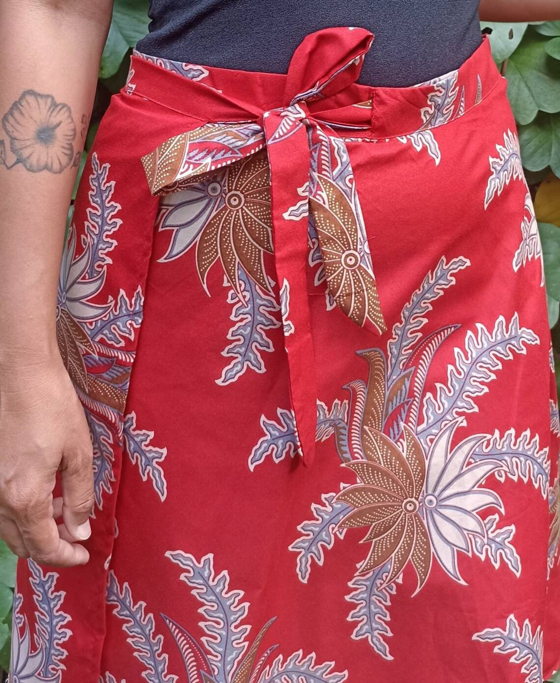 Red Batik Wrap Skirt Cotton Wrap Skirt Side Tie Skirt Asian Etsy