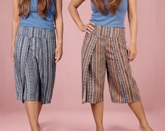 Caprihosen mit weitem Bein: Hochtaillierte Culottes, gestreifte Palazzohosen für Damen