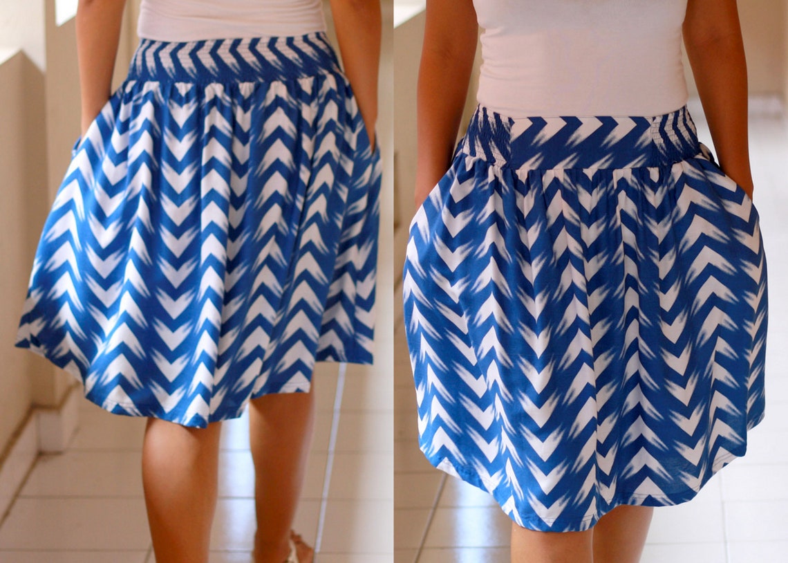 Chevron Midi Skirt Pockets Casual Skirt Wavy Skirt Plus Etsy