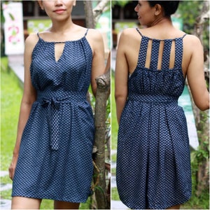 Dark blue mini dress, navy mini dress, viscose dress, skinny dress, honeymoon dress, beachy dress, golf dress, tennis dress, polka dot dress