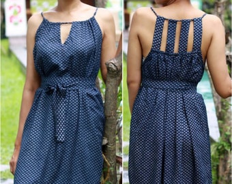 Dark blue mini dress, navy blue dress, belt dress, open back dress, skinny dress, cutout dress, maternity dress, beachy dress, working dress