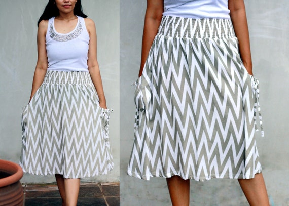 Banana Republic: Black and cream chevron A-line midi skirt, 0 | Vinted