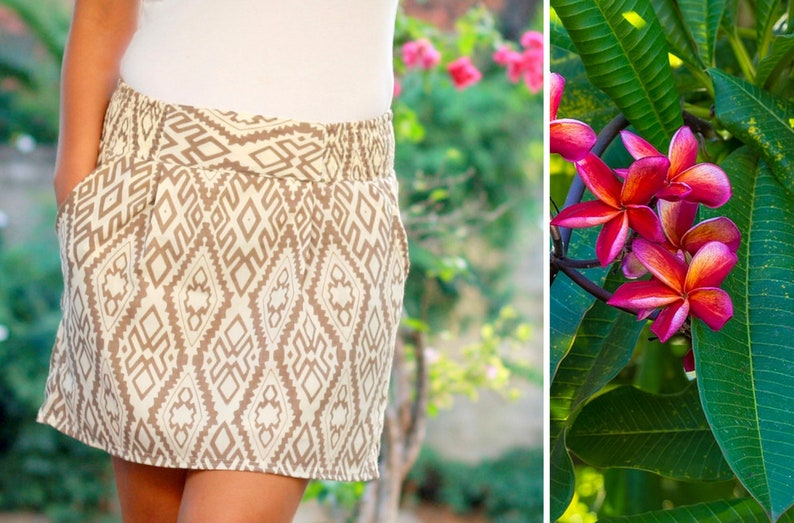 White mini skirt with pockets, ikat skirt, sexy party skirt, beach cover up skirt,Aztec skirt,cute skirt, pleated mini skirt, flexible skirt image 4