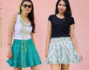 Flowy Mini Skirt: Ruffle Hem Design, Floral or Solid Colors