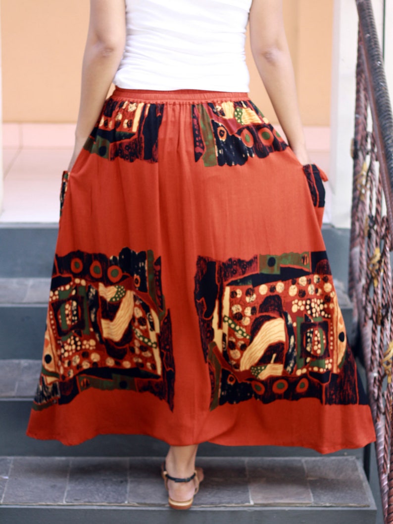 Burnt Orange Skirt Abstract Painting Skirt Terracotta Skirt Etsy