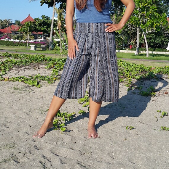 Blue Ikat Culottes Wide Leg Capri Pants Comfortable Pants Etsy