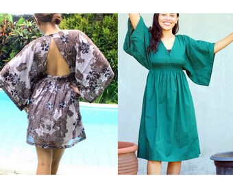 Kimono caftan dress, green midi dress, teal dress, triangle dress, bikini coverup, airy dress,frock, cotton voile dress, kimono sleeve dress